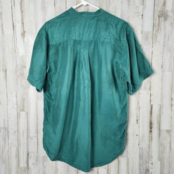 Bogari Silk Button Down Blouse Teal Size Medium - Picture 2 of 9